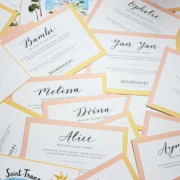 Corporate & Events Stationery - Calligraphy on Zimmermann Invitations for the Launch of the New Store in Saint Tropez
