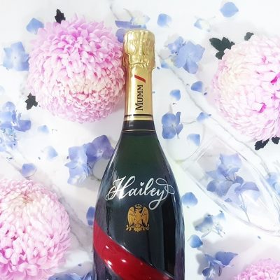 Creative Projects - Calligraphy on Mumm Champagne Bottles