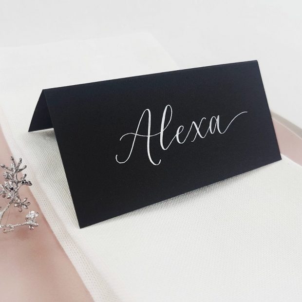 Place Cards - White Ink on Black Tent Cardstock
