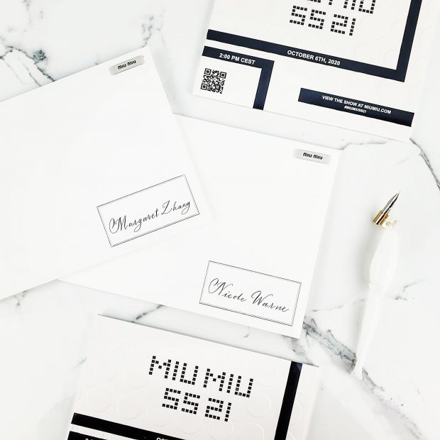 Calligraphy on envelopes for SS21 fashion launch