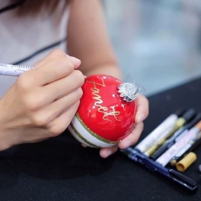 Creative Projects - Calligraphy on Christmas Baubles at Top Ryde City Shopping Centre
